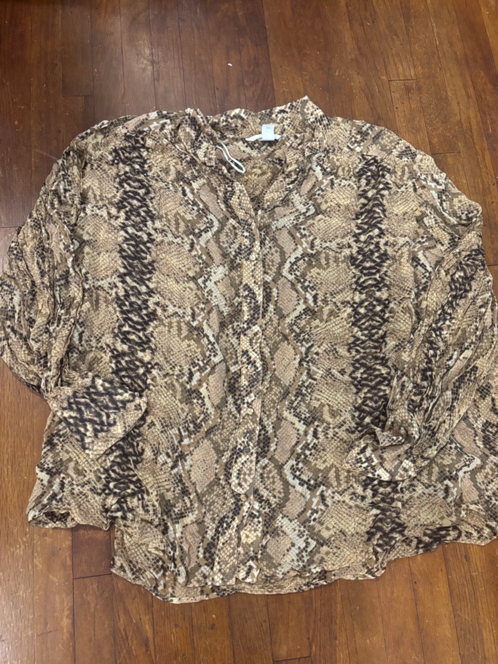H&M Beige and Brown Snake-Print Button Front Blouse